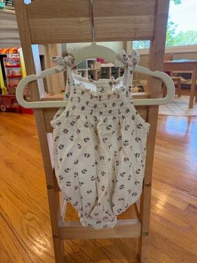 Quincy Mae Cream Floral Bubble Romper with Brown & Green Print